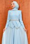 Baby Blue Stone Detailed Belted Evening Dress - 2