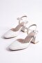 White Women's Open Back Open Toe 7 cm Thick Medium Heel Shoes Sb100Nav - 4