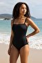 Women's Black Removable Strapless Gathering Swimsuit