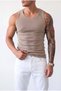 Men's Stone Colored Halter Collar Detailed Streetwear Tank Top