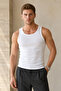 Men's White Ribbed U-Neck Slim Fit Basic Undershirt - 2