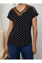 Women's Short Sleeve V-Neck Polka Dot Crepe Blouse - 6