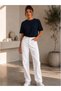 Set of 3 Women's Khaki-White-Navy Blue Basic T-Shirts - Crew Neck Cotton T-Shirt - 6