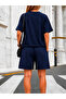 Women's Oversize Floral Patterned Printed Shorts Set of 2 – Navy Blue - 2