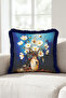 Floral Vase Pattern Fringed Pillowcase-Still Life Floral Blue Cream Navy Blue Tassel Throw Pillow Cover - 7