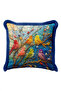 Colorful Bird Spring Branch Artistic Fringed Pillowcase-Natural Blue Navy Blue Tassel Throw Pillow Cover - 4