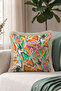 Tropical Floral Fringe Pillowcase - Exotic Botanical Green Orange Mink Tassel Throw Pillow Cover - 5