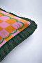 Plaid Geometric Retro Fringed Pillowcase-Wavy Boho Pink Orange Black Tassel Throw Pillow Cover - 8