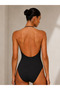 Halter Neck Backless Bodysuit with Front Window Detail, Women's Stretchy Bodysuit - 4