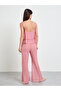 Pink Pack Of 3 - Ruffle Cropped Camisole, Flare Pants And Robe Set - 6