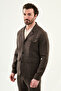 Straight Slim Fit Lapel Collar Pocket 100% Linen Men's Trenchcoat Brown - 21339.26Y - 5