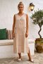 Beige Pool Collar Sleeveless Double Pockets Washable Dirty Stitched Casual Muslin Long Woven Dress 120 62 - 6