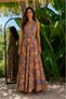 Orange Color Halter Neck Backless Silk Dress - 2