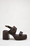 Women's Brown Thick Heeled Sandals Open Back Casual Shoes - 2