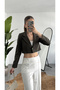 Women's Green Striped Single Button Lined Crop Jacket - 3