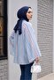 Hakim Yaka Striped Lined Oversize Thin Voile Tunic - Light Blue - 5