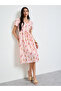 Pink Floral Print Square Neck A-Line Midi Dress - 3