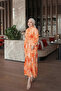 Orange Half-Buttoned Skirt with Elastic Sleeves and Layered Dress - 2
