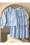 Lace Trim Shirt and Skirt Set Blue - 2