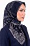Navy Blue White Floral Patterned Flared Cotton Scarf