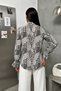 Women's Blouse Patterned Long Sleeve Tie-Down Scarf Collar Comfortable Fit Elastic Ruffle Sleeve Viscose Shirt - 5
