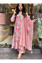 Pink Floral Print Embroidered Kurta Set - AMZ2028 | Pink-Size:XL-42-Inches - 4