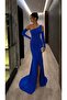 Cobalt Blue One-Shoulder Stone Detailed Slit Fish Tail Evening Dress 583412 - 5