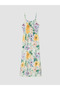 Ecru Rope Strap Floral Slit Dress