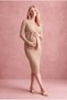 Maternity Stone Corded Viscose Blended Crew Neck Long Sleeve Belt Detailed Dress Emely
