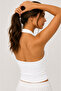 Women's White Halter Neck Crop Combed Cotton Blouse & Tank Top - 2