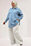 68061 Large Size Muslin Shirt with Pockets and Cuffs - Baby Blue - 3