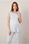 Women's Blue Lace Buttoned New Season Maternity Pajama Set with Breastfeeding Feature - 3