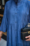Women's Leaf Embroidery Detailed Half-Button Dress Blue - 5
