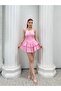 Women's Pink Halter Neck Layered Ruffle Shorts Mini Dress Dcf271 - 5