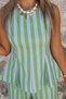 Green Blue Striped Peplum Blouse Pants Set - 4