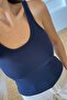 Navy Blue U-Neck Strappy Ribbed Athlete Top - 3