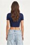 Women's New Serra 100% Cotton Navy Blue Crop Top - 5