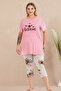 Plus Size Elastic Waist Comfort Model Viscose Cotton Women's Capri Pajamas Suit