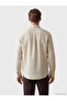 Vizyon New Season Beige Regular Fit Striped 100% Linen Men's Shirt - 4