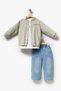 Girl's Star Detailed Striped Jacket and Wide Leg Jeans 3-Piece Set 9104 Spr - 4