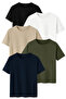 5-Pack Regular Fit Cotton T-Shirt Set Black White Stone Khaki Navy Blue