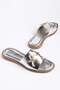 Women's Flat Heeled Slippers with Silver Star Accessories and Thick Straps - 3