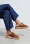 Maren Tan Suede Leather Laser Perforated Buckle Detail Straw Sole Women's Espadrille Slippers