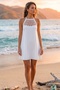 Women's White Strappy Mesh Collar Dress - 2