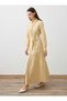 Belted Hijab Dress with Cut-Out Skirt Detail - Dark Beige - - 3