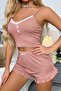 Lace Strap Crop Top and Ruffle Hem Mini Shorts Pajama Set - 5