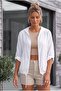 Italian White Hooded Long Sleeve Zippered Back Wing Sequined 100% Linen Woven Jacket 70 63 - 3
