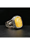 Antimony Silver Amber Ring – 11.5x25mm Butterscotch Cabochon Men's Ring 7.5g - 2