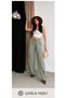 Women's Green Modal Fabric Curtain Style Wide Leg Elastic Waist Lace-Up Trousers