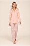 Women's Viscose Shirt Collar Floral Printed Buttoned Long Sleeve Pajama Set 9927 Salmon